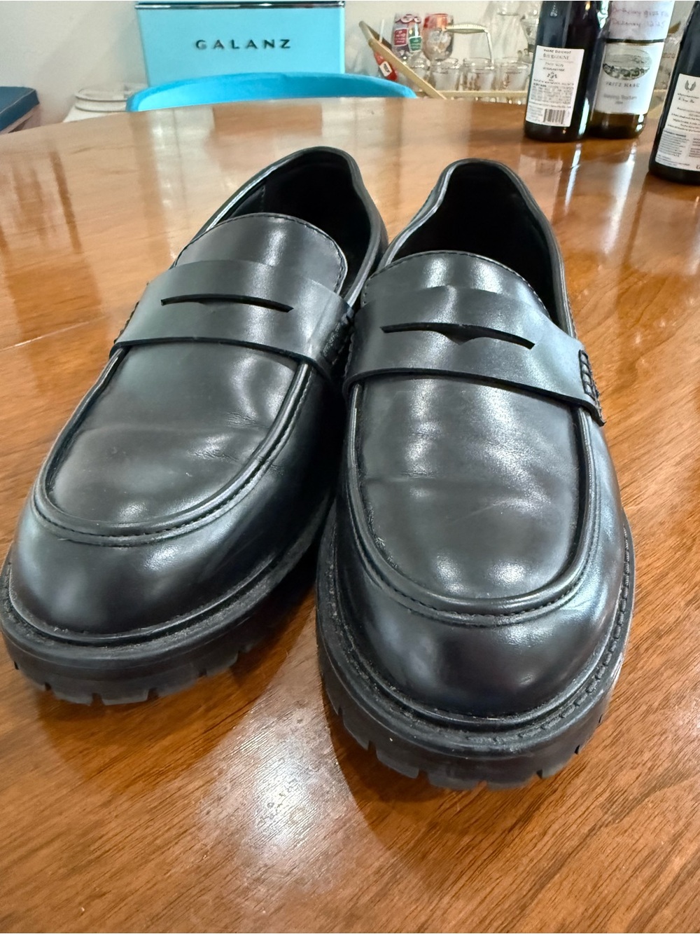 Zara Men’s Chunky  Black Leather Penny Loafers Classic Slip-On